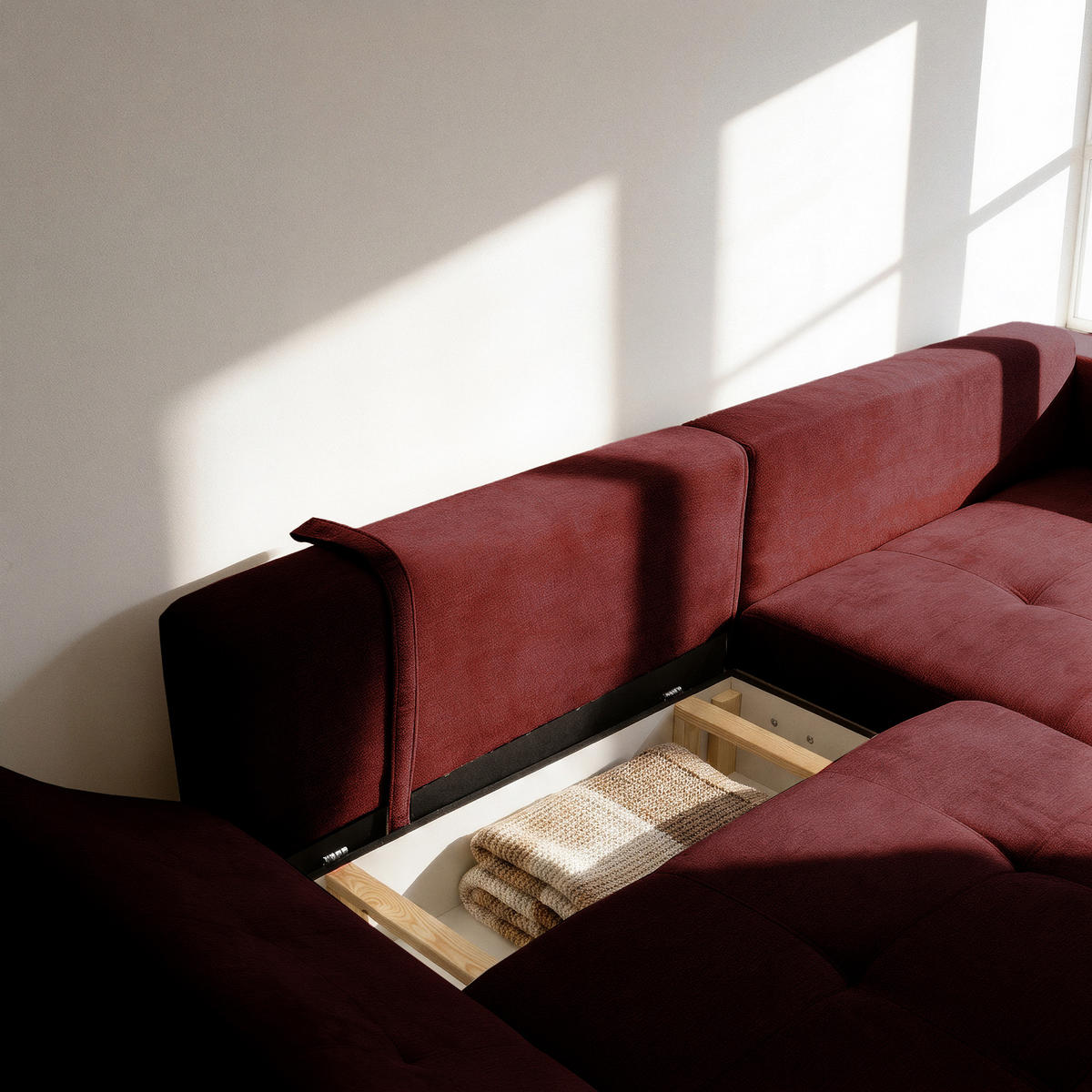 ECKSOFA NICE L Rechts mit Schlaffunktion 137x204 Chenille Rotwein - Schwarz/Dunkelrot, Holz/Textil (165/260cm) - Muffo