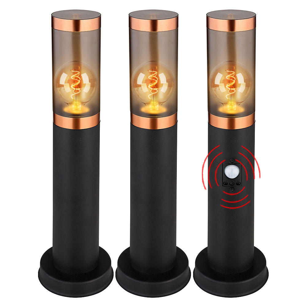 WEGELEUCHTE Edelstahl Schwarz 3er Set - Schwarz, Metall (7.6/7.6/45cm) - Globo Lighting