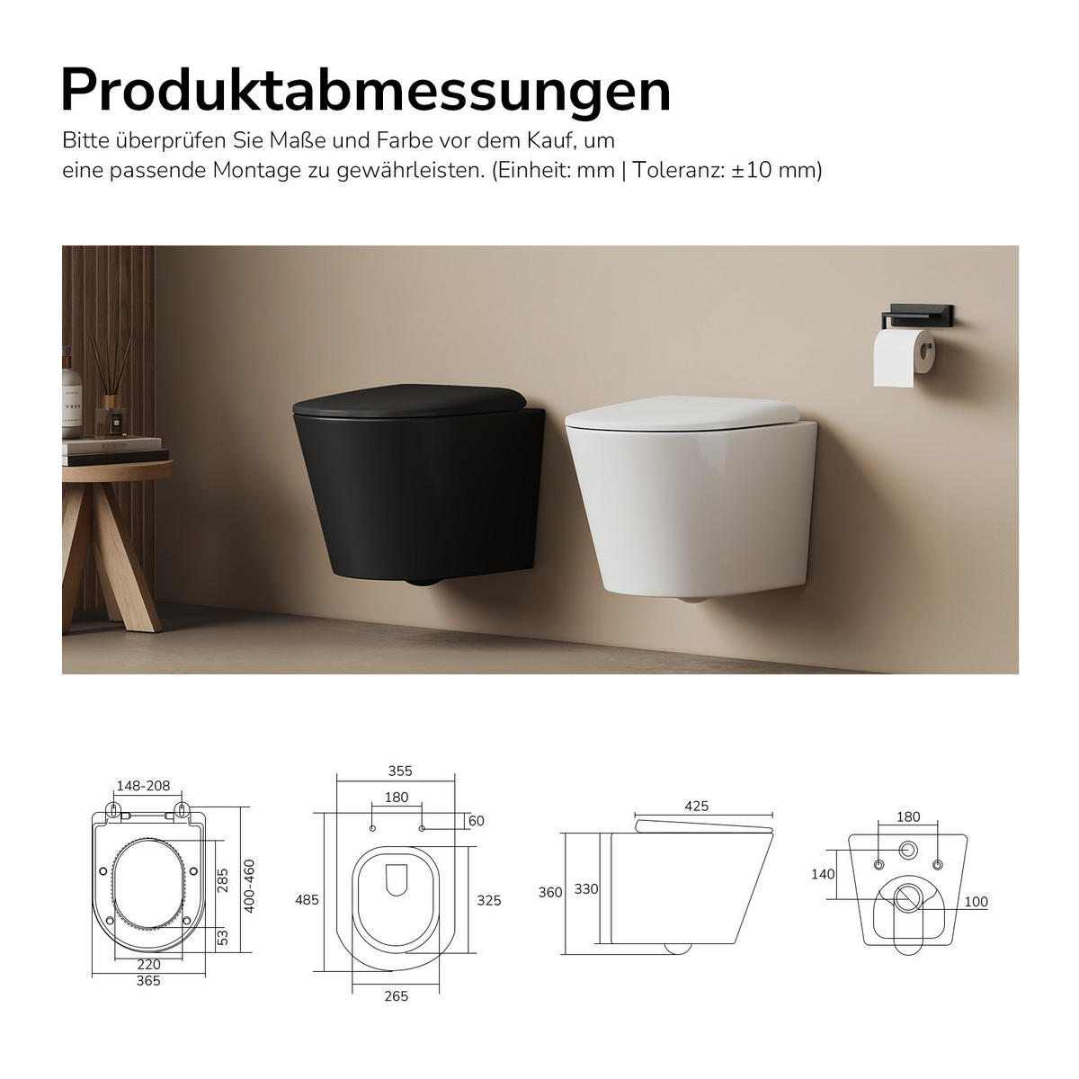 WAND-WC Spülrandlose CT01 49/36,5 cm Glänzend-Weiß - Weiß, Keramik (36.5/36/49cm) - EMKE