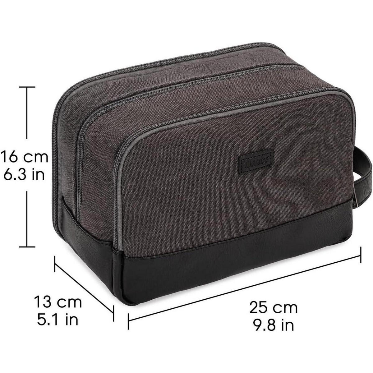 KULTURTASCHE Dunkelgrau Canvas/Veganes Leder - Anthrazit, Textil (16/13/25cm)