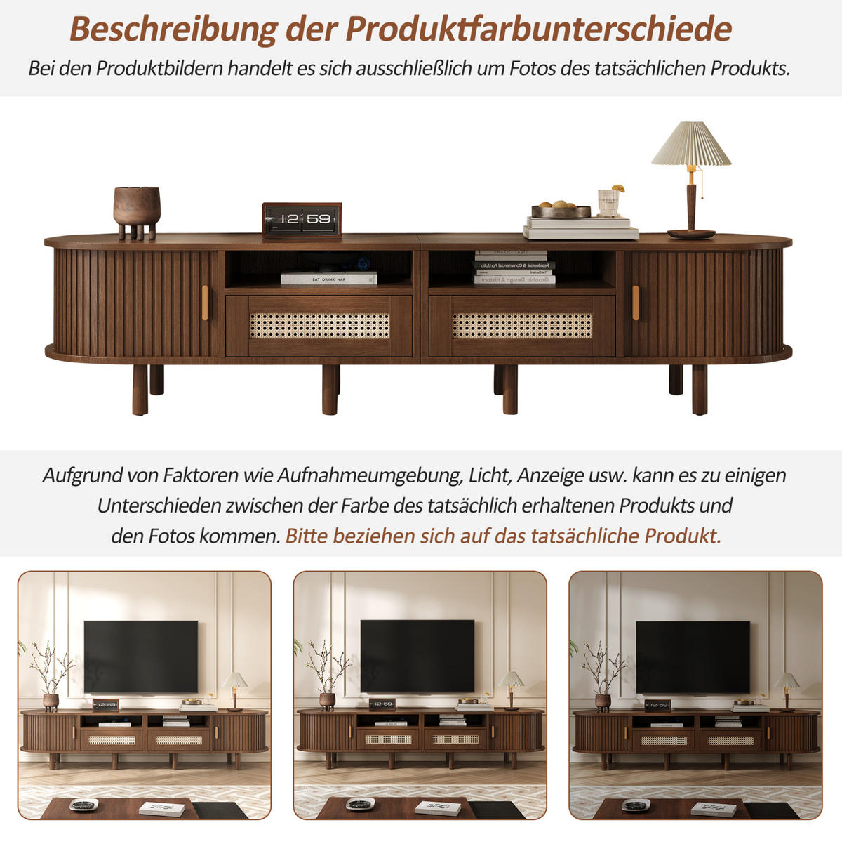 TV-LOWBOARD 170/40/40 cm mit 2 Schubladen, 2 Schiebetüren und Rattan-Optik aus MDF/Metall/Massivholz, Dunkle Eiche - Braun, Holzwerkstoff (170/40/40cm) - Redom