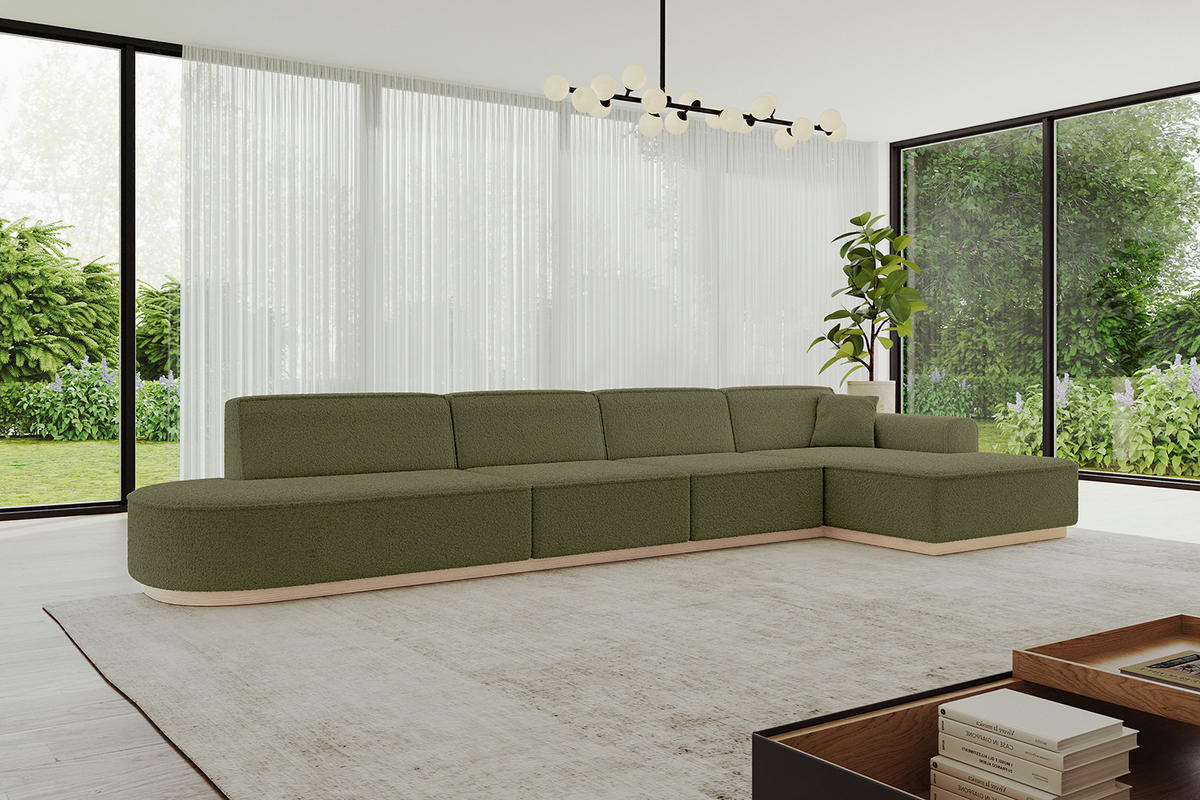 ECKSOFA Ottomane Rechts IREA-L3 - 412x165x80 cm Grün - Platinfarben, Holzwerkstoff/Textil (412/165cm) - ALTDECOR