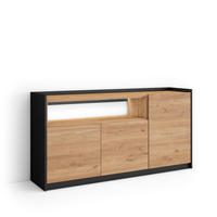 SIDEBOARD, Eiche und Schwarz, 156/37/80cm, mit Led - Eichefarben, Holzwerkstoff (156/80/37cm) - Skraut Home