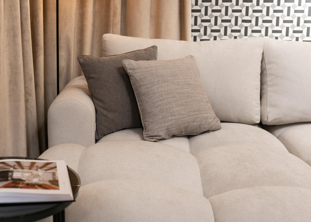 ECKSOFA Ombo Cremeweiß Chenille 280 cm - Creme/Schwarz, Kunststoff/Textil (284/167cm) - Selsey