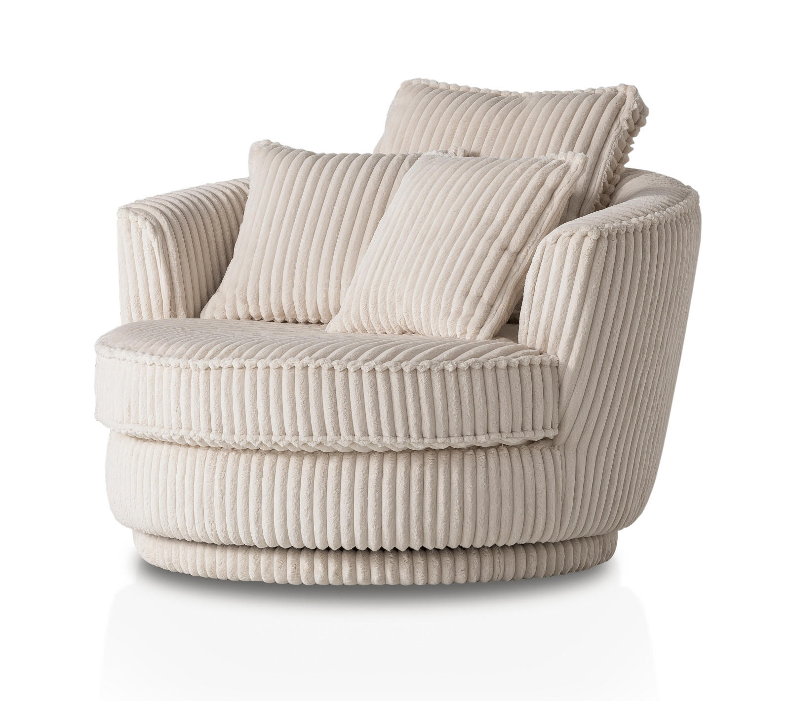 BIG-SESSEL Relaxsessel Mega Cord creme wollweiß Ø 120 cm 360° drehbar, inklusive 3x Kissen - Creme/Weiß, Holzwerkstoff/Textil (120/86/120cm) - Furn.Design