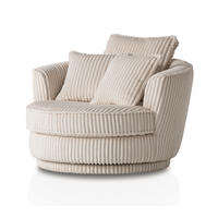 BIG-SESSEL Relaxsessel Mega Cord creme wollweiß Ø 120 cm 360° drehbar, inklusive 3x Kissen - Creme/Weiß, Holzwerkstoff/Textil (120/86/120cm) - Furn.Design