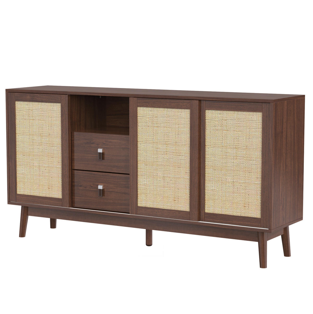 SIDEBOARD mit 3 Schiebetüren und 2 Schubladen 155 x 38 x 80 cm dunkles Holz - Dunkelbraun, Holzwerkstoff (155/80/38cm) - Meubliv