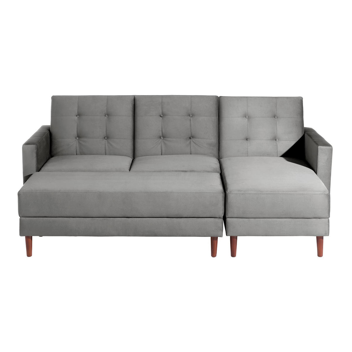 FUNKTIONSSOFA mit Hocker Katunia Samtvelours grau - Grau, Kunststoff (222/92/144cm) - 58aufmkessel
