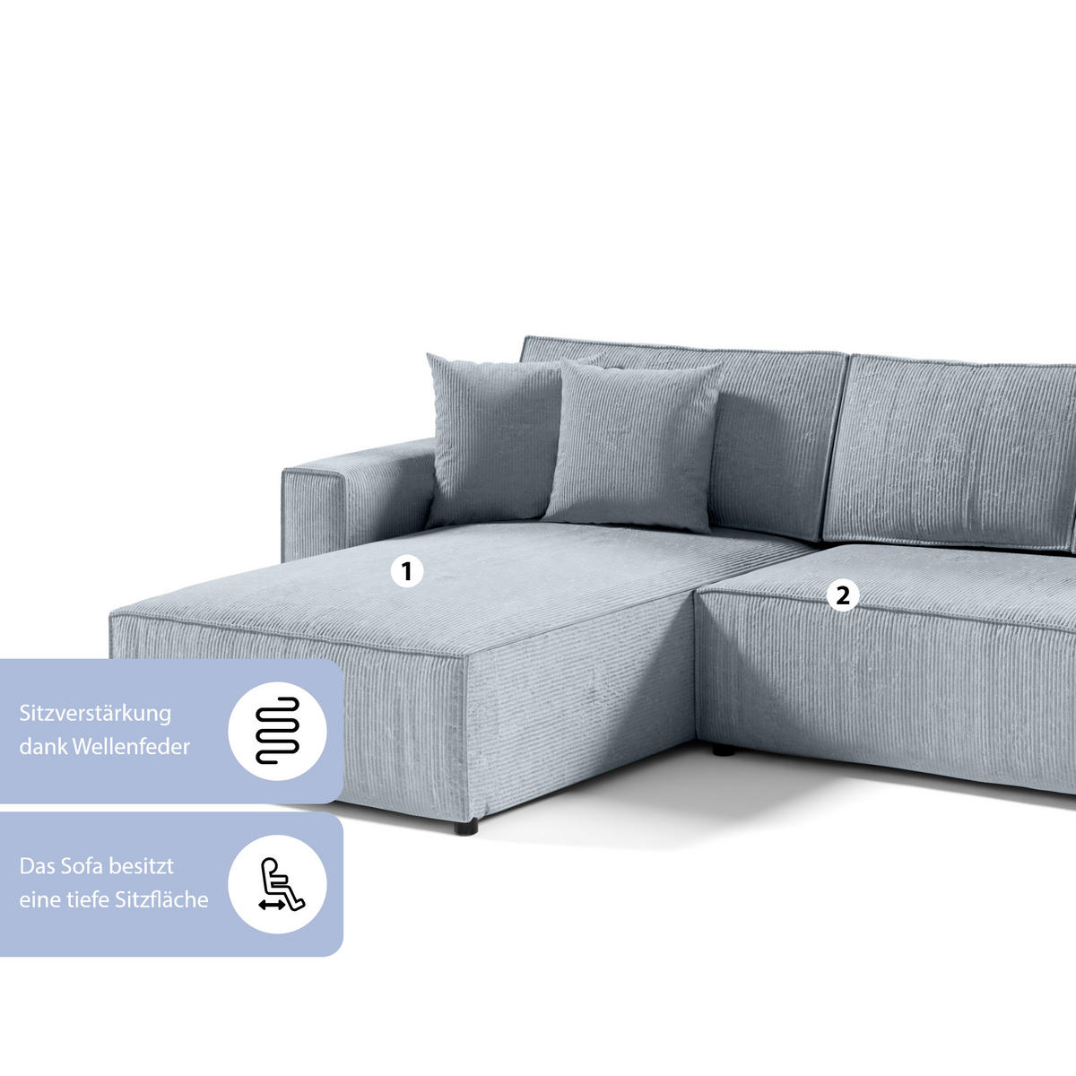 ECKSOFA Bento L Hellgrau - Hellgrau, Naturmaterialien (294/185cm) - Meblito