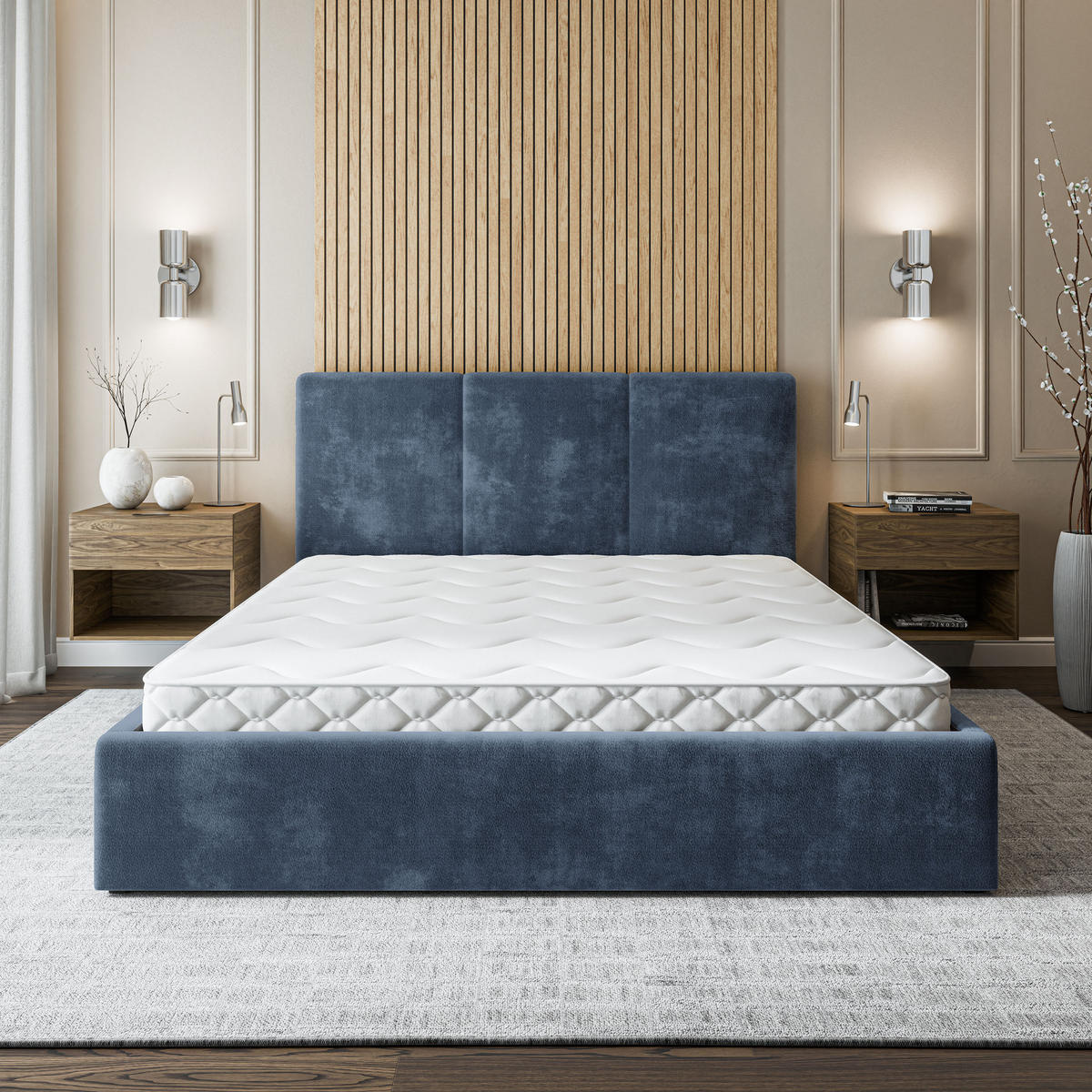 POLSTERBETT AZURI 120x200 cm mit Bettkästen - Blau - Blau, Holz (120/200cm) - MASSENO