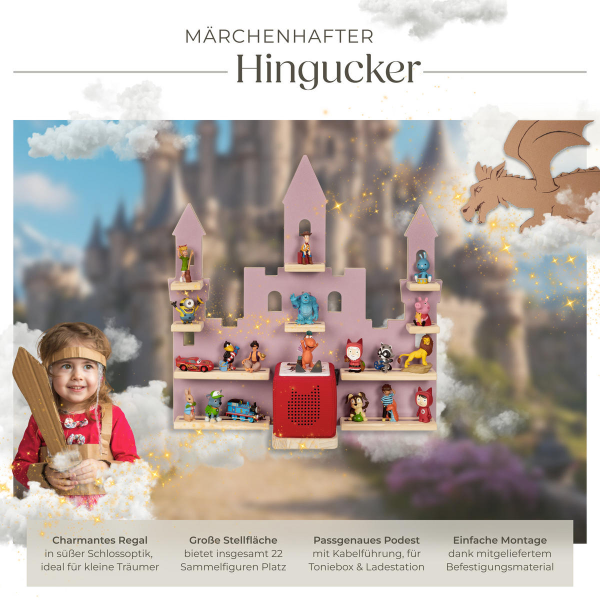 WANDREGAL Mylittlestory Princess Castle,59 x 15,5 x 58 cm, pink - Pink, Holz (59/58/15.5cm) - tectake