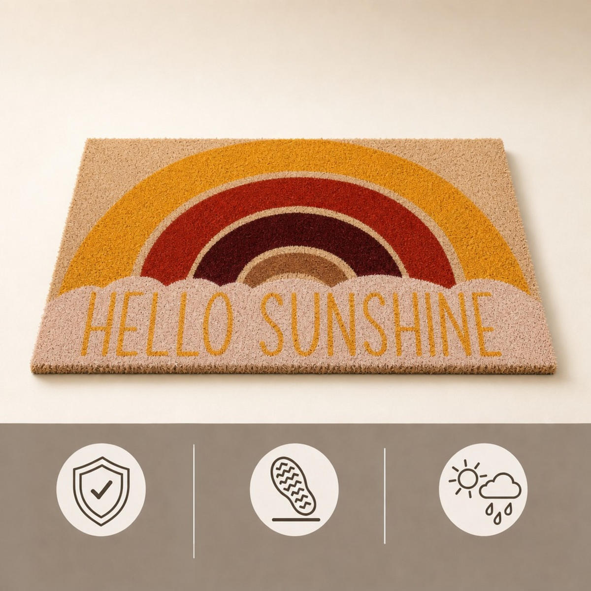 FUSSMATTE Bunt Kokosfaser rutschfest Hello Sunshine 60x40 cm - Multicolor, Kunststoff/Textil (60/40cm) - Relaxdays