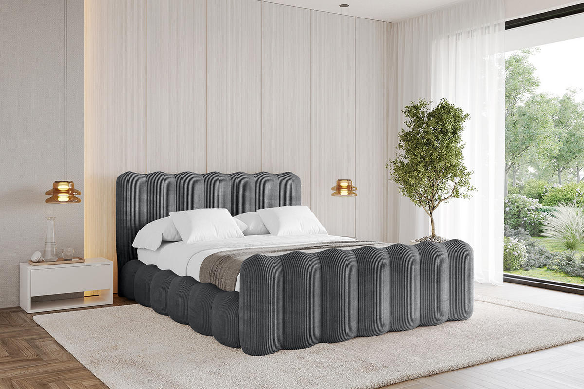 POLSTERBETT mit Bettkasten, Fußteil und Lattenrost, Bett mit Matratze H3/H4 - SORA-Z 180x200 Dunkelgrau - Anthrazit, Holzwerkstoff/Textil (180/200cm) - ALTDECOR