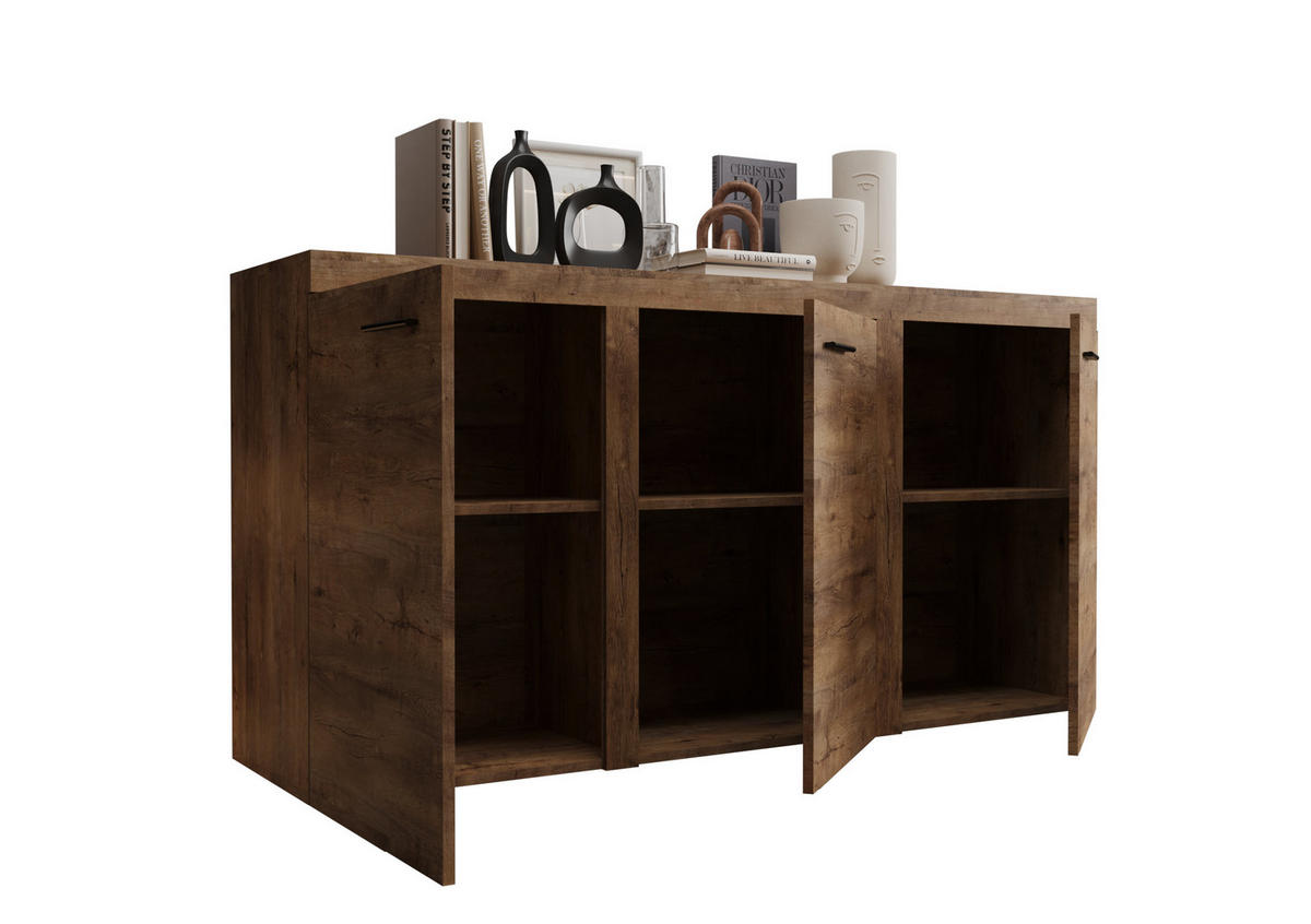 KOMMODE London LRXK mit 3 Türen, Sideboard in Farbe: Braun, Größe: 149 x 82 x 40 cm - Braun, Holzwerkstoff (149/82/40cm) - O-Sofa