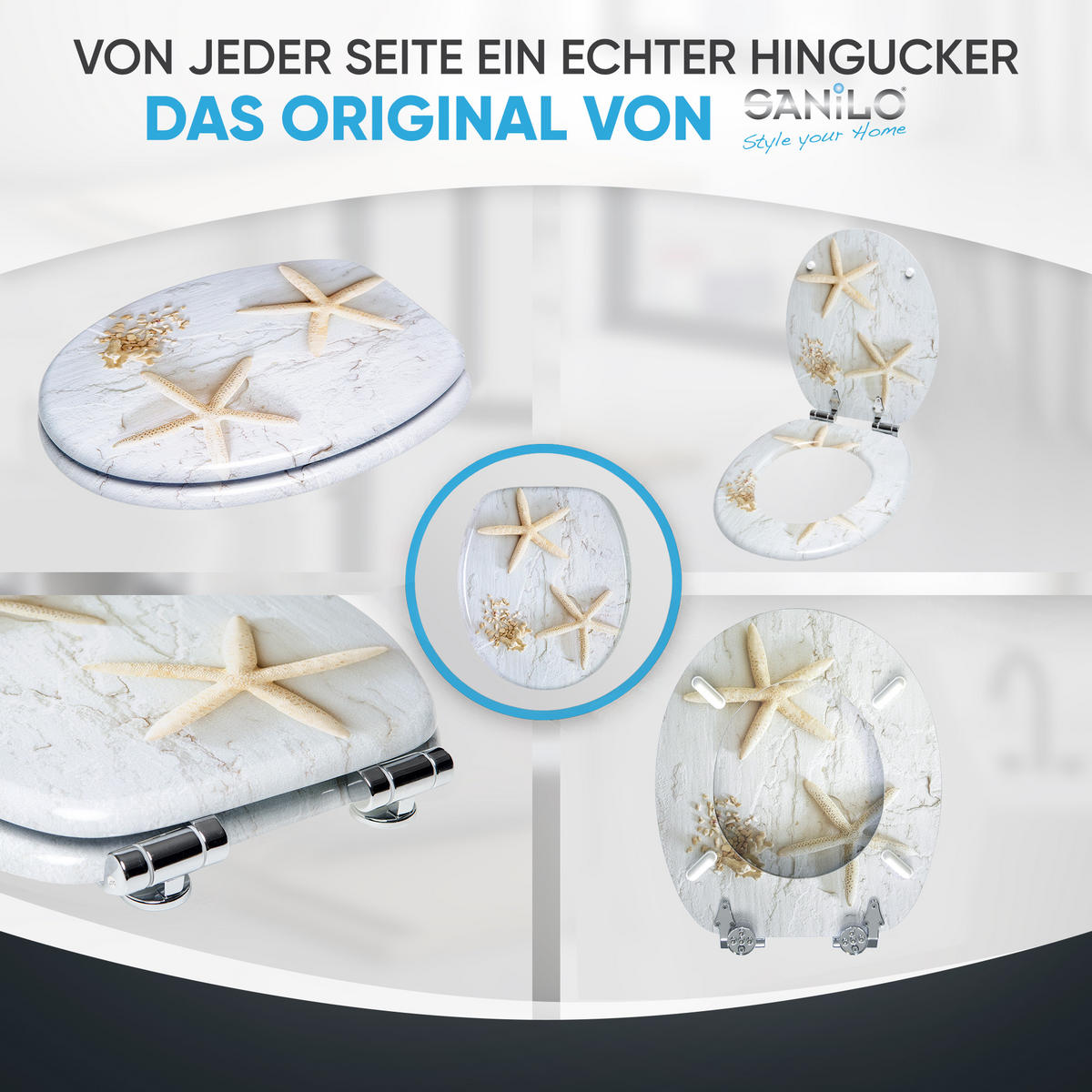 WC-SITZ mit Absenkautomatik Seestern - Grau, Holzwerkstoff (38/6/47cm) - Sanilo