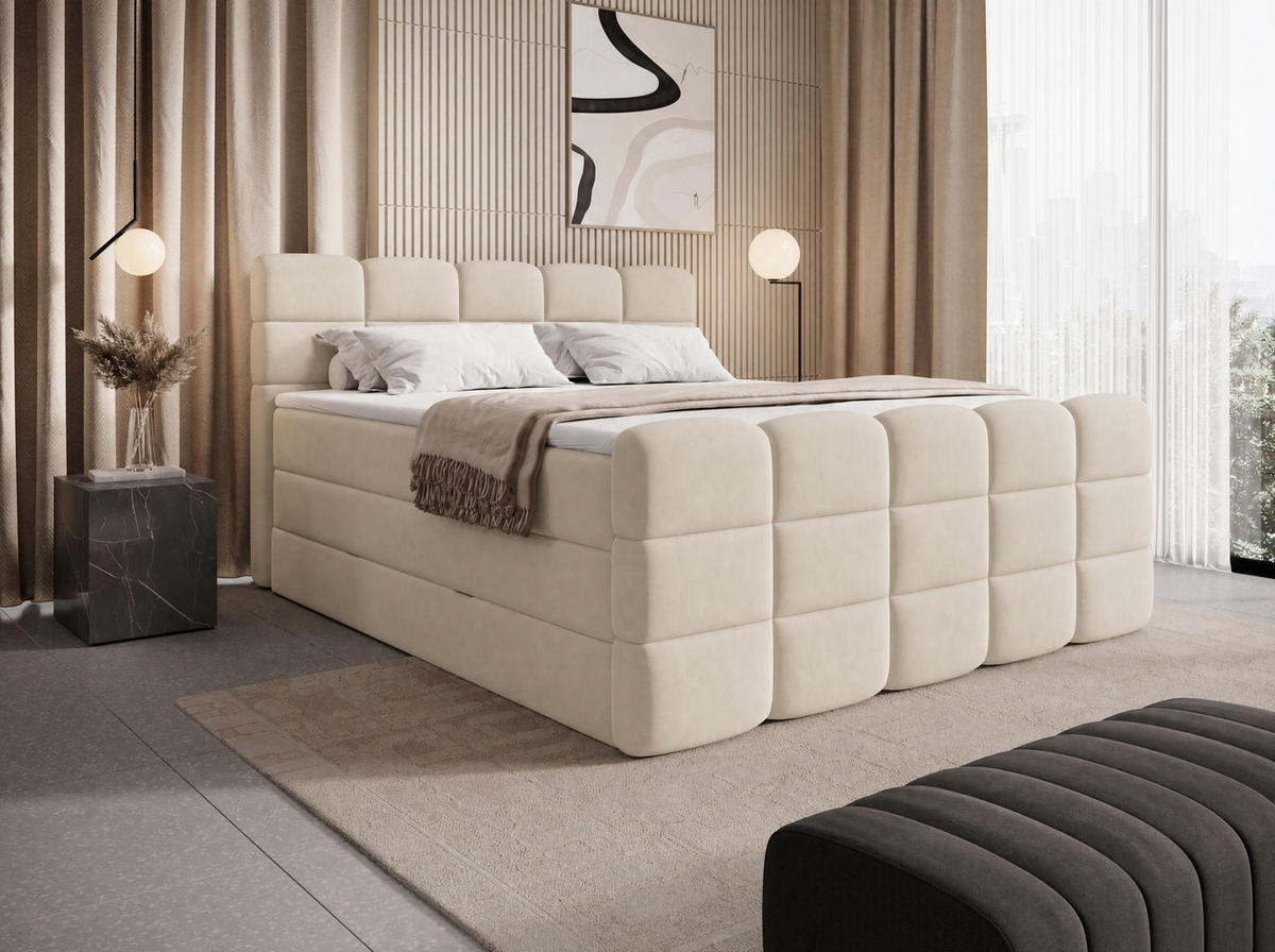 BOXSPRINGBETT Carenzo 2 Beige 200/200 cm H2/H3 mit premium Topper - Beige, Textil (200/200cm) - wonello