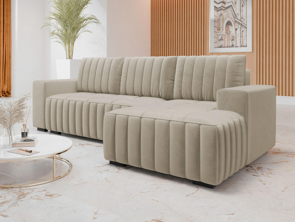 ECKSOFA Hugo, Seite: Rechts - Dunkelbraun/Beige, Holz/Textil (240/140cm)