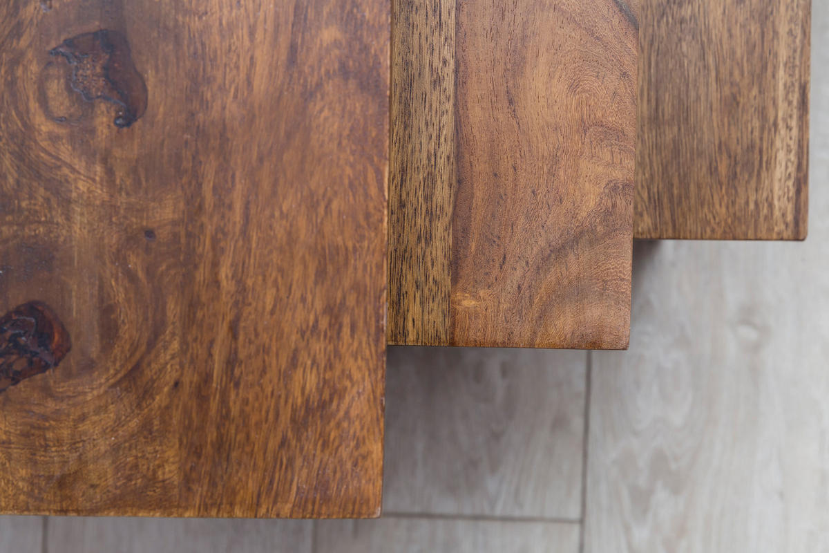 BEISTELLTISCH Set – 3-teilig Massivholz Metallbeine handgefertigt - Schwarz/Braun, Holz/Metall (30/45/45cm) - KADIMA DESIGN