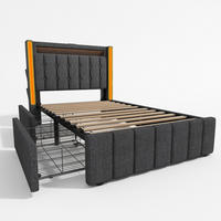 POLSTERBETT aus Leinen 90x200 cm in Grau mit LED-Beleuchtung & Matratze - Grau, Textil (90/200cm) - Modfu