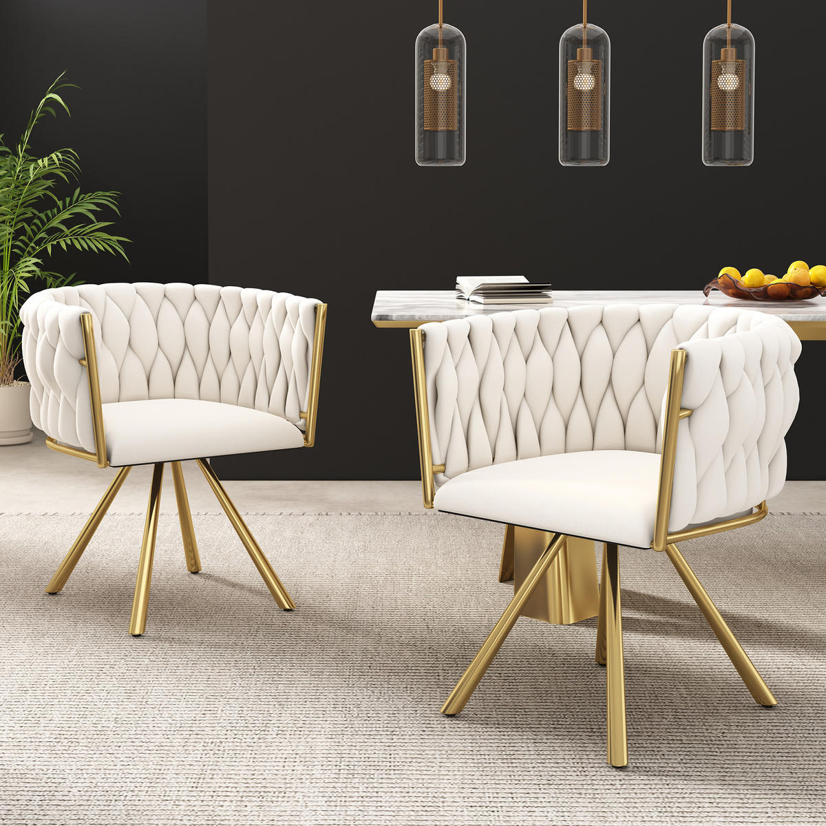 ESSZIMMERSTUHL 4er-Set drehbar Samt Beige/Gold - Beige, Metall (54/72/59.2cm) - Meubliv