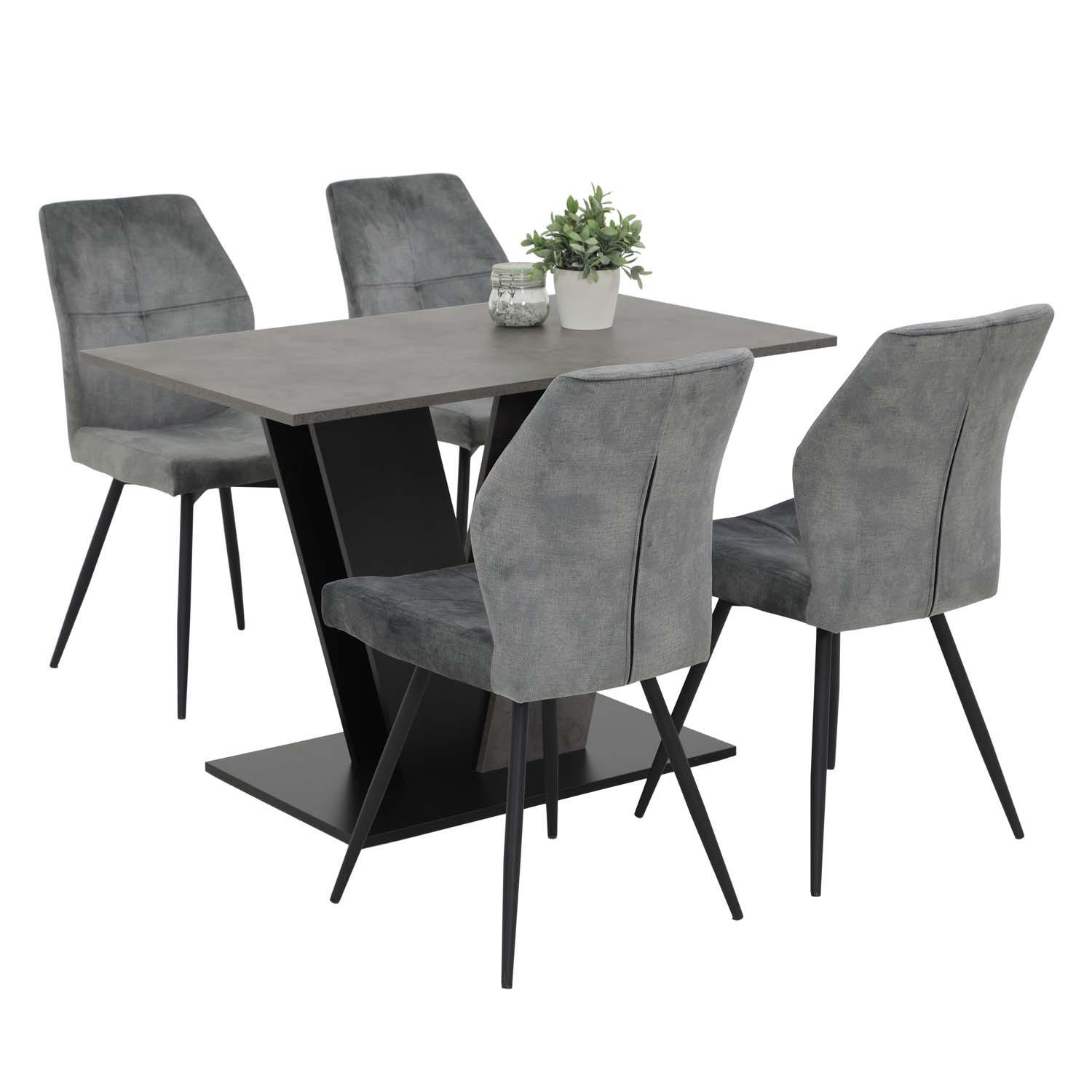 ESSGRUPPE Neelia, 5 tlg. - Tisch Betonoptik, 4 Stühle Grau - Schwarz/Grau, Holzwerkstoff/Textil (140/76/80cm) - Möbel Stellbrink
