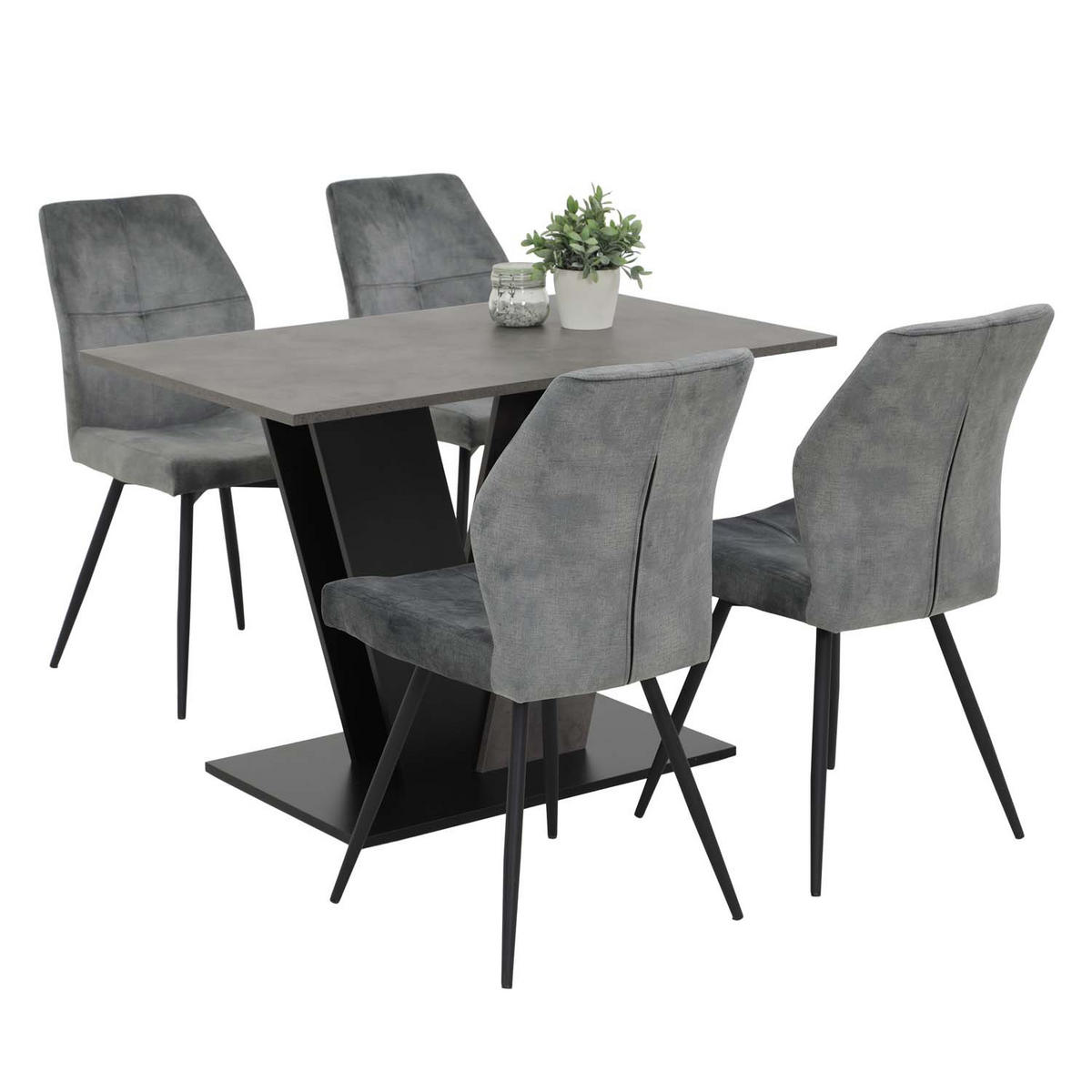 ESSGRUPPE Neelia, 5 tlg. - Tisch Betonoptik, 4 Stühle Grau - Schwarz/Grau, Holzwerkstoff/Textil (140/76/80cm) - Möbel Stellbrink
