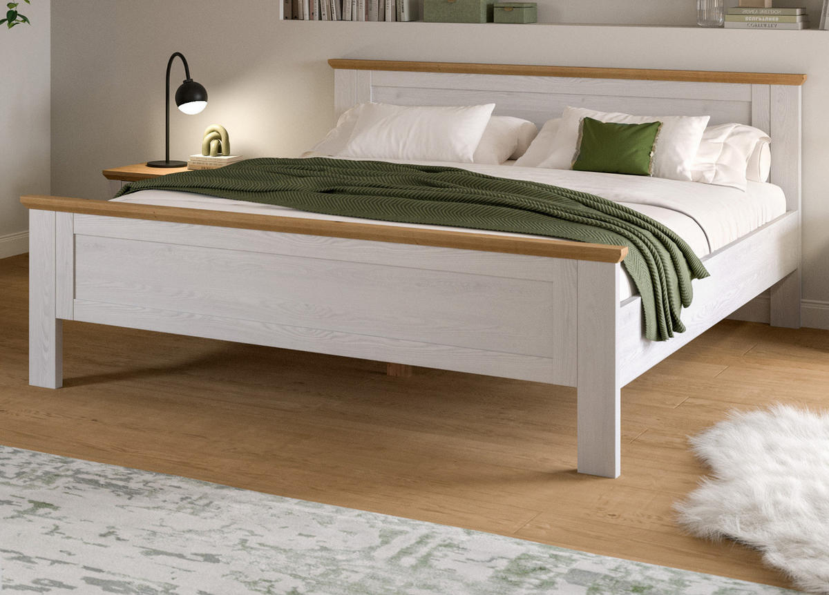 BETT weiß Lärche, Eiche Artisan Landhaus, Doppelbett Liegefläche 180 x 200 cm - Eichefarben/Weiß, Holzwerkstoff/Metall (180/200cm) - Inn.Furn
