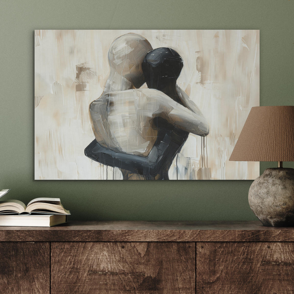 AKUSTIKBILD Abstrakt - Liebe - Schwarz und weiß - Modern Wanddeko 70x50 cm - Schwarz, Kunststoff (70/50/0.9cm) - MuchoWow