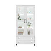 VITRINE Bero mit 2 Türen und 2 Schubladen, LED-Beleuchtung - Schwarz/Weiß, Holzwerkstoff/Metall (90/190/40cm) - Beautysofa