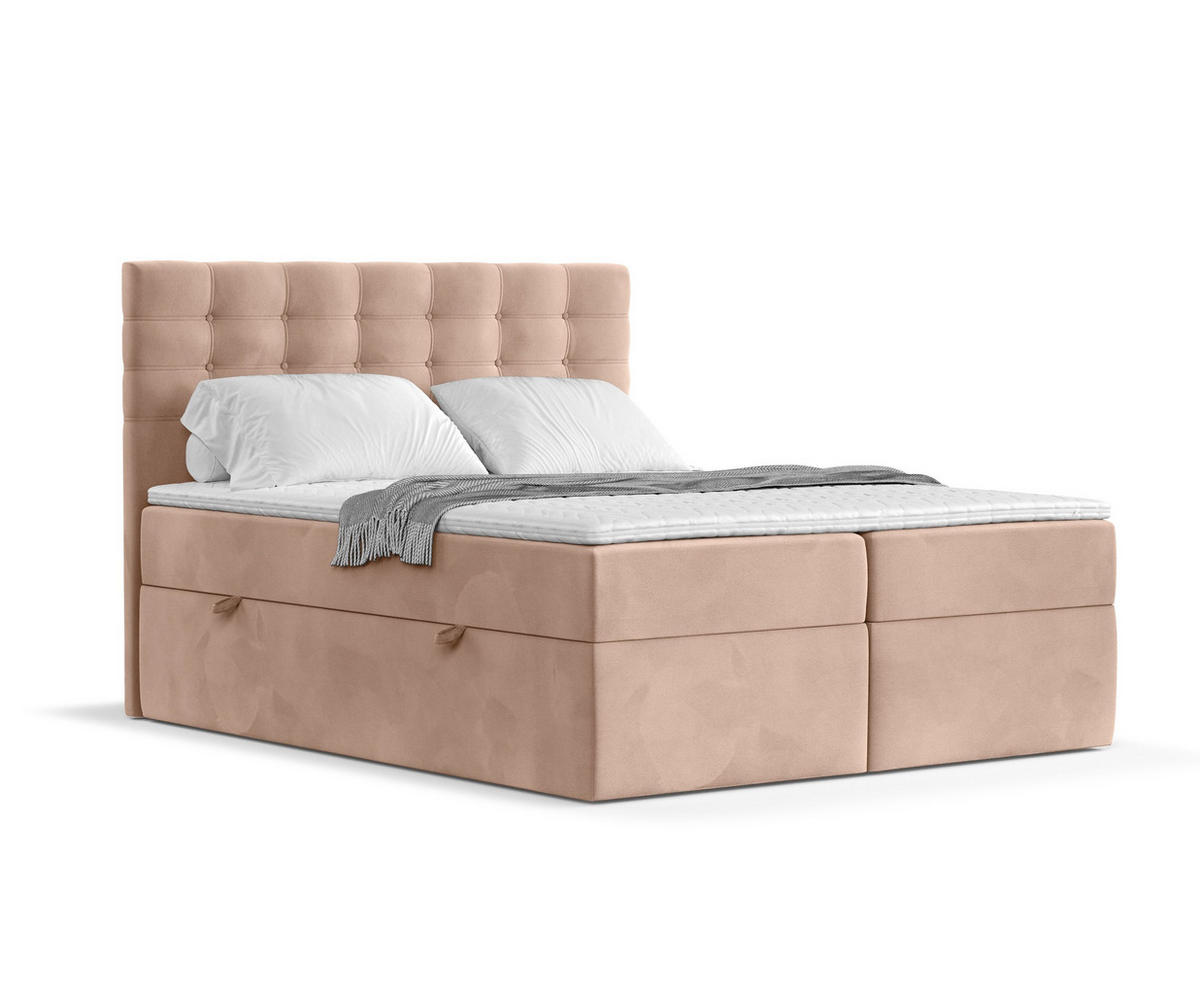 BOXBETT Sansa Korallenfarbe 120/200 cm mit Taschenmatratze und Topper - Koralle/Schwarz, Holz/Holzwerkstoff (120/200cm) - Maison de Reve