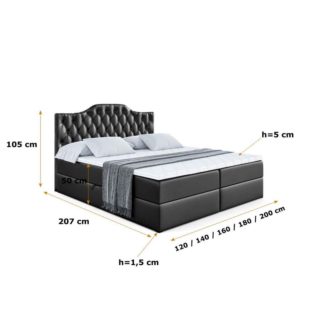 BOXBETT mit Matratze H3 und Lattenrost - VILA-1 - 120x200 cm Schwarz Hochglanz - Schwarz Hochglanz, Holzwerkstoff (120/200cm) - ALTDECOR