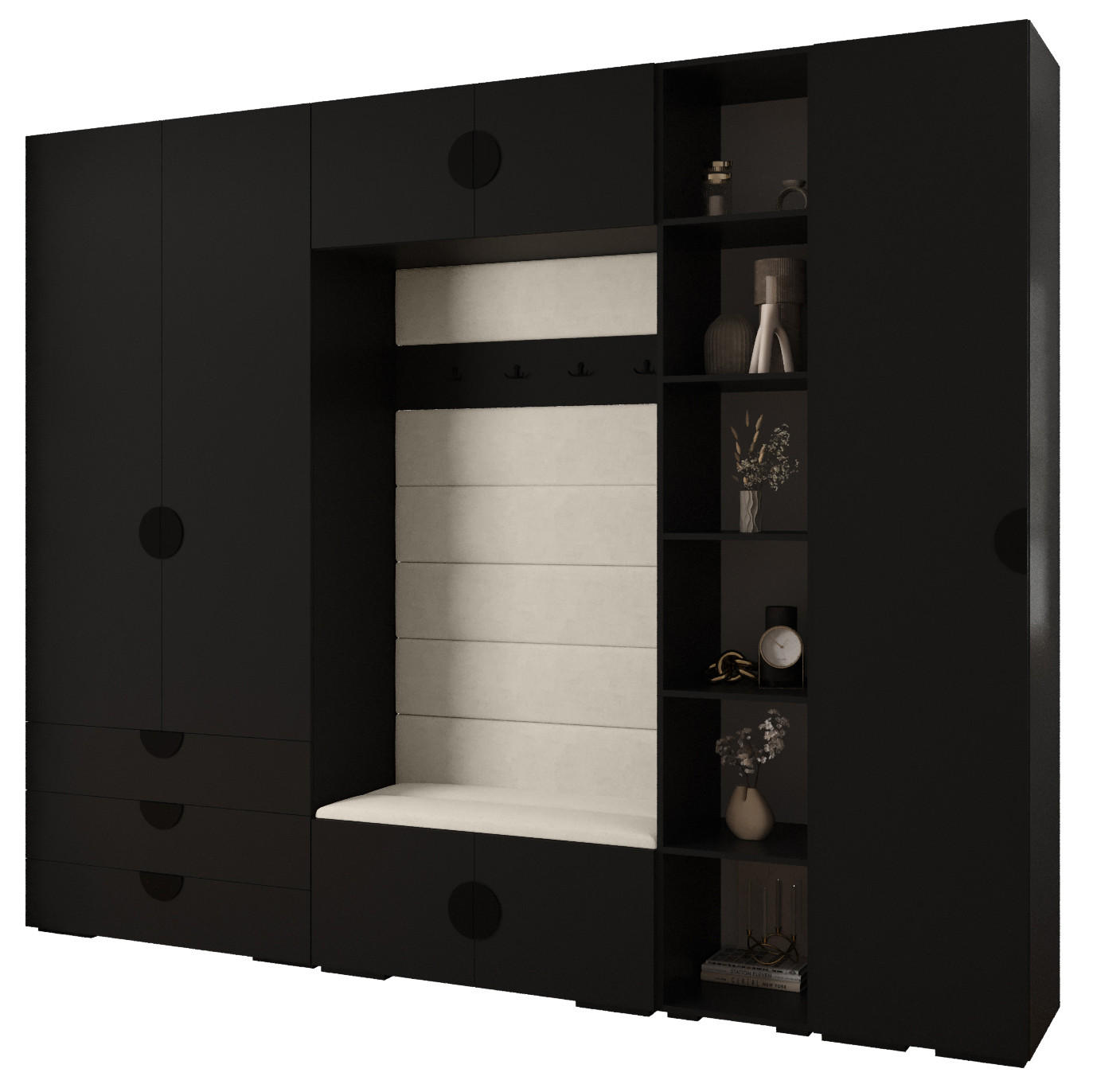 Abiks Möbel Garderoben-Set Schwarz, Beige, Schwarz 290x236.7x47 cm