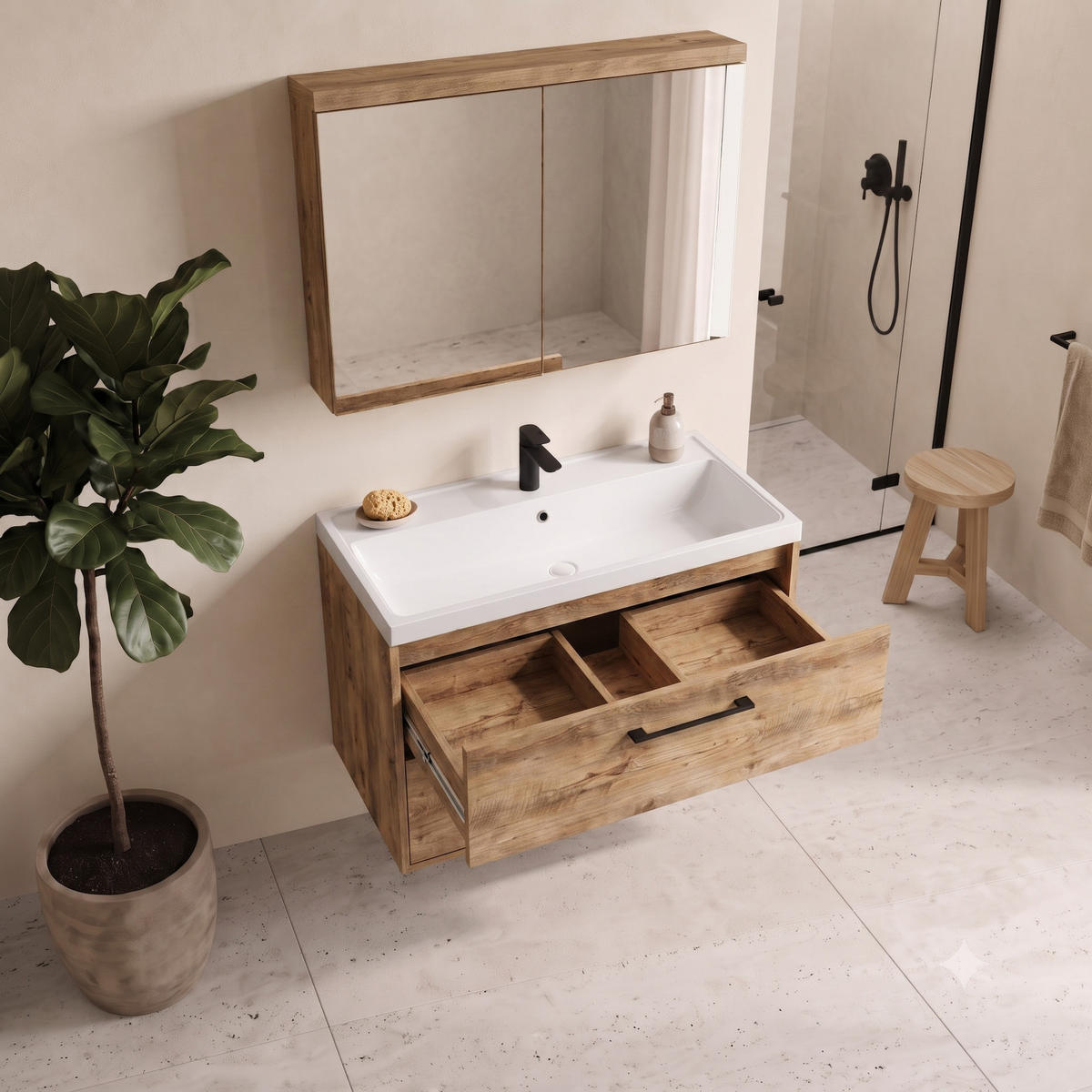 BADMÖBEL-SET Florence 2 Teile Kastanien Eiche - 80 x 40 x 51 cm - Eichefarben, Holz (80/51/40cm) - Badplaats