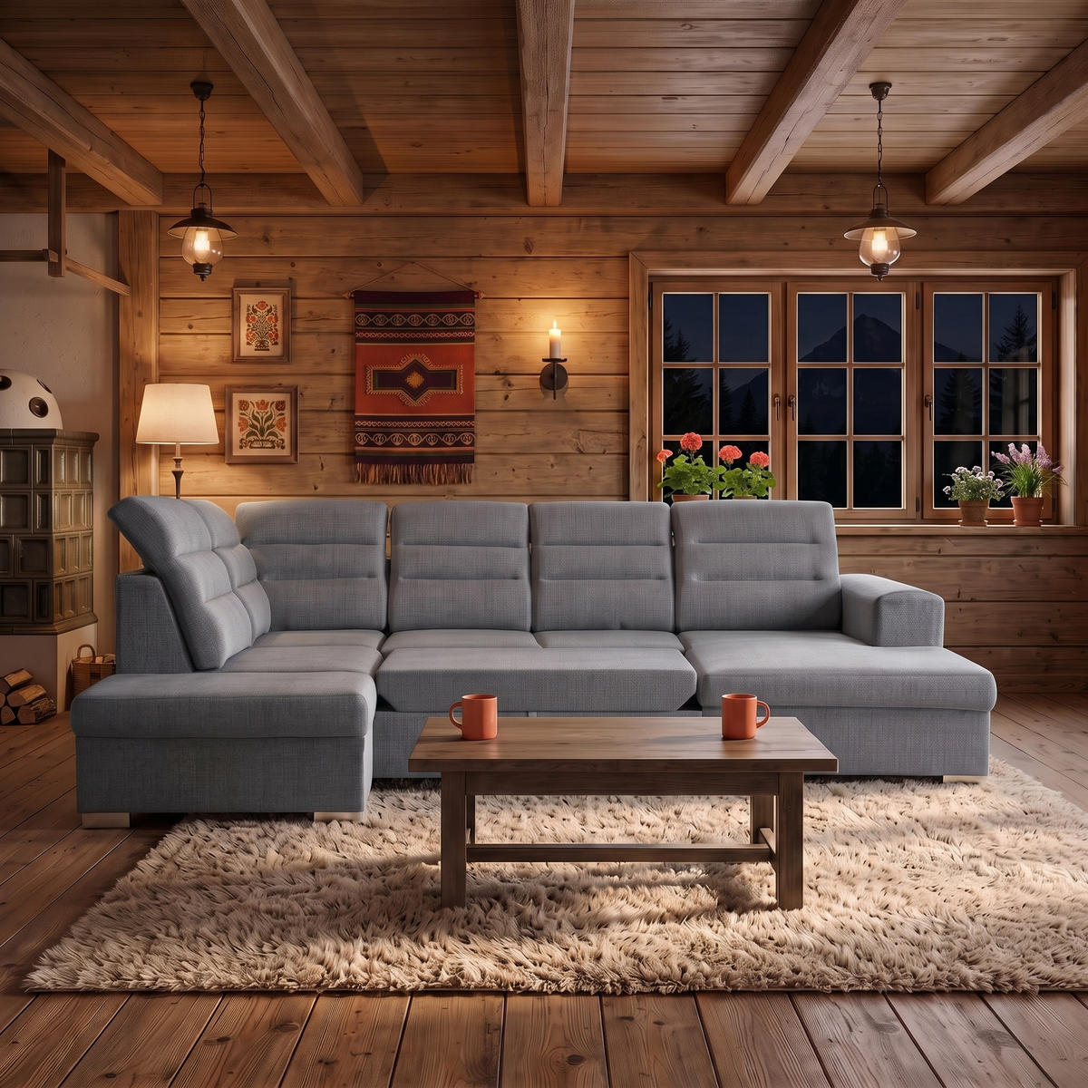 ECKSOFA U-Form CLOUD U Links mit Schlaffunktion 120x252 Velours Grau - Silberfarben/Grau, Holz/Kunststoff (320/103/202cm) - Muffo