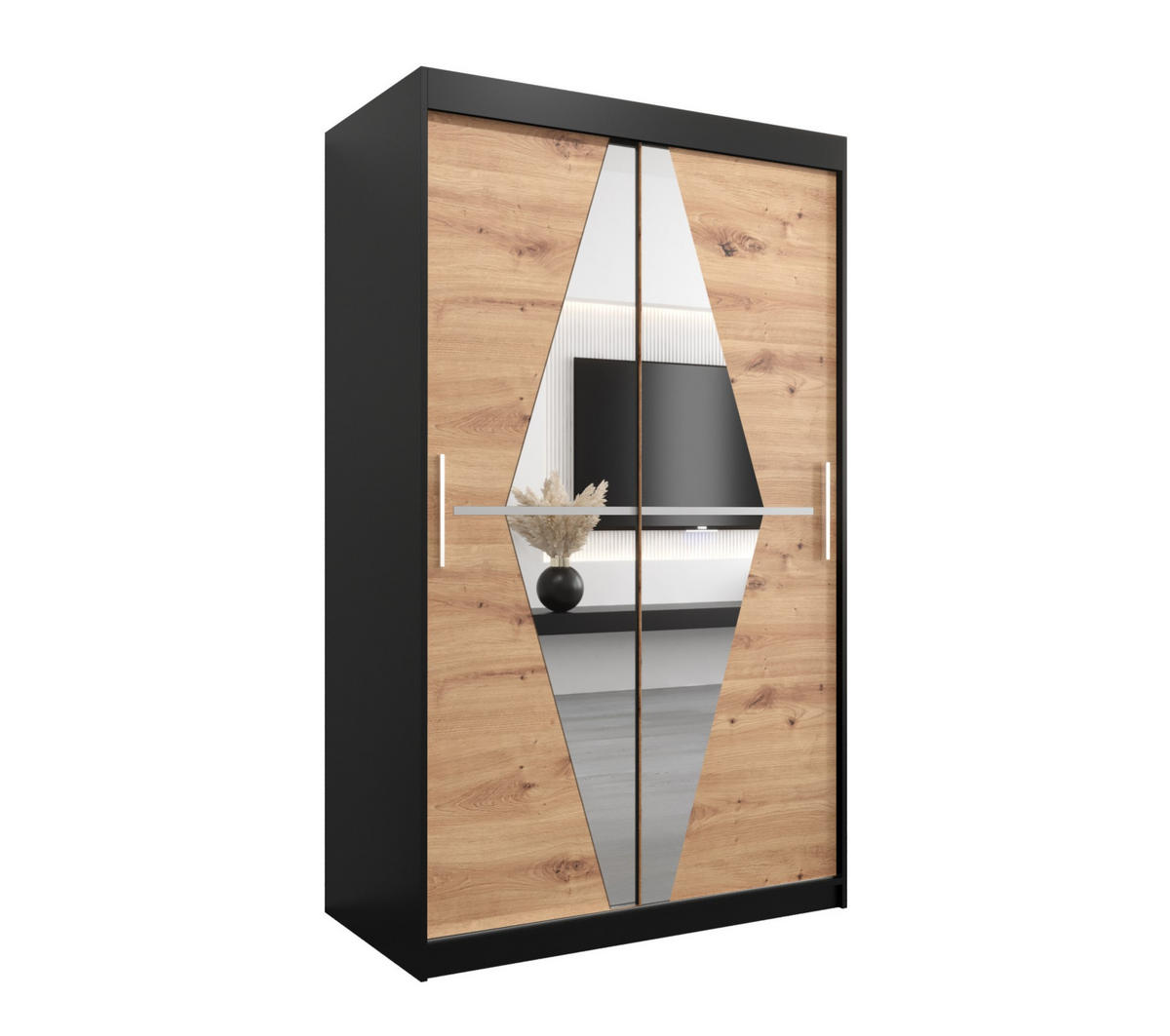 SCHWEBETÜRENSCHRANK 200/120/62 2-türig - Silberfarben/Schwarz, Holz/Kunststoff (120/200/62cm) - Abiks Möbel
