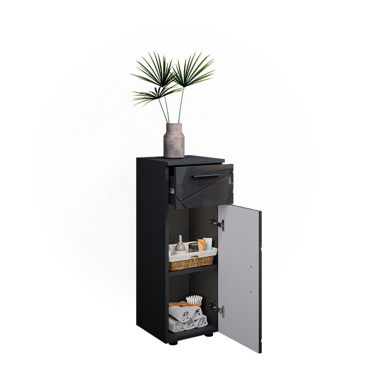 STŘEDNÍ SKŘÍŇKA Irma Šedá - antracitová/vysoce lesklá černá, kompozitní dřevo (30/81/30cm) - Vicco