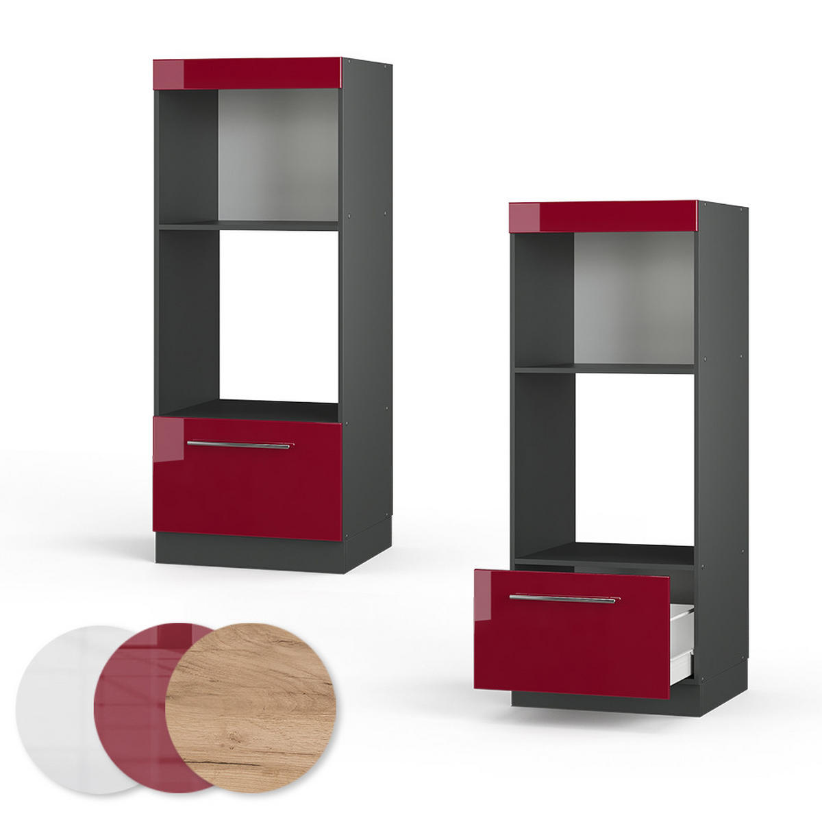 MIKROWELLENSCHRANK Fame-Line Bordeaux Hochglanz 60 cm offen - Bordeaux/Anthrazit, Holzwerkstoff (60/153.6/58.1cm) - Vicco