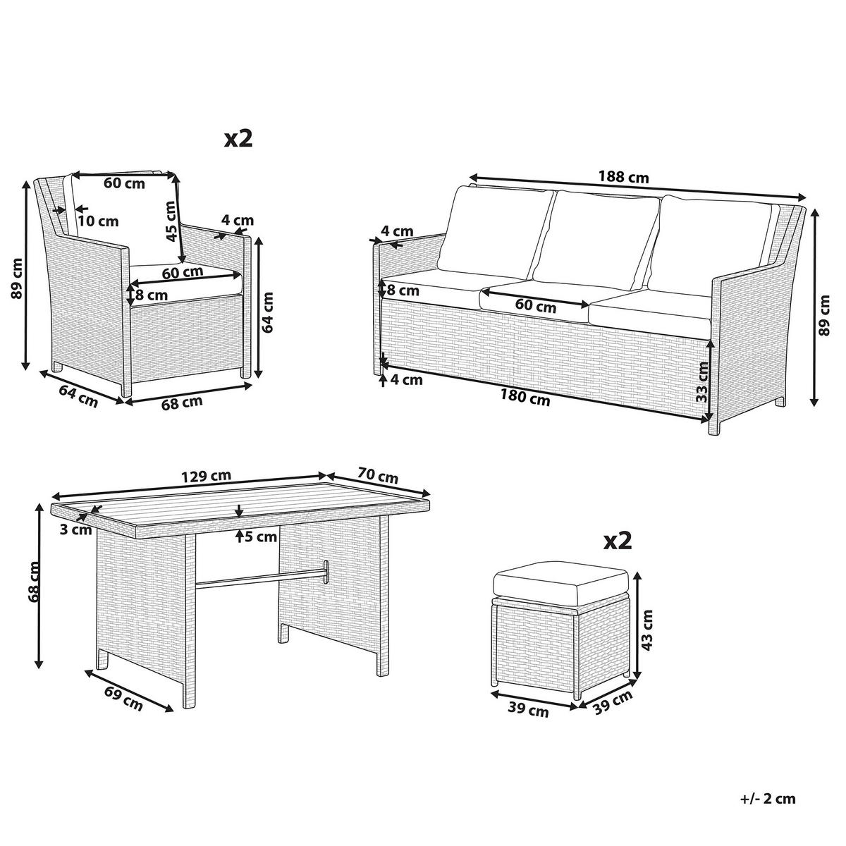 LOUNGE SET 5-Sitzer Rattan Auflagen weiß Fonti - Weiß/Braun, Kunststoff - Beliani