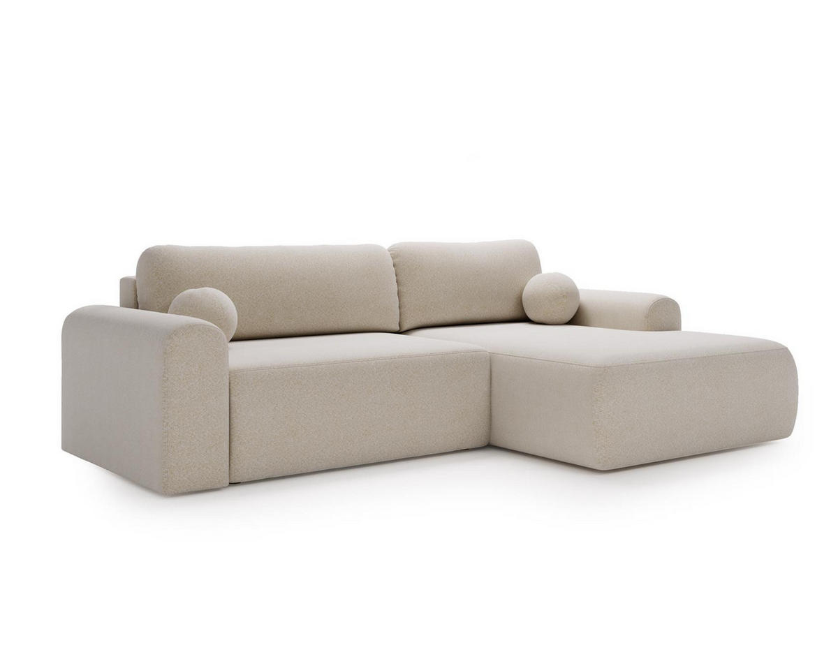 ECKSOFA Aurora Creme, mit Schlaffunktion in Lambi Stoff, linke seite - Creme, Holzwerkstoff/Textil (257/177cm) - Bettso