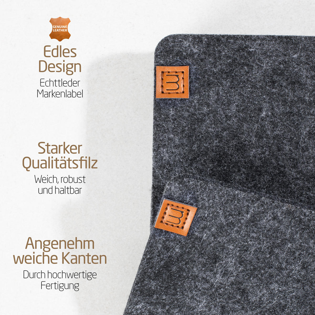 GLASUNTERSETZER mit Lederlabel 10er-Set - Dunkelgrau, Textil (10/10cm) - Miqio Design