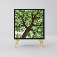SIDEBOARD WILDERNESS DASH, Schwarz, 57,5x42x75,5 cm, Goldfarbene Metallfüße - Goldfarben/Multicolor, Holzwerkstoff/Metall (57.5/75.5/42cm) - SpaceRebels