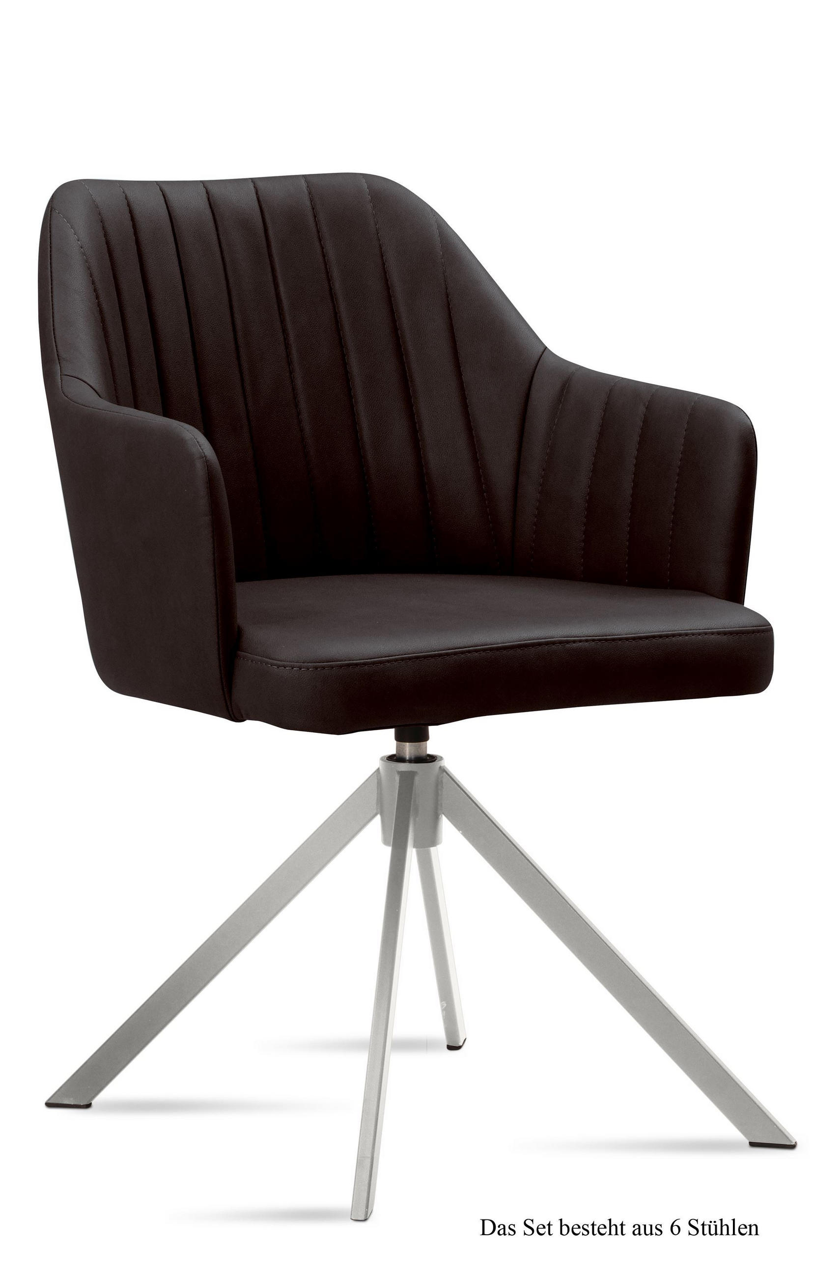ARMLEHNSTUHL drehbar (6er-Set) Davyzha 58x81x60 Edelstahl/Espresso - Edelstahlfarben/Dunkelbraun, Kunststoff (60/81/58cm) - 58aufmkessel