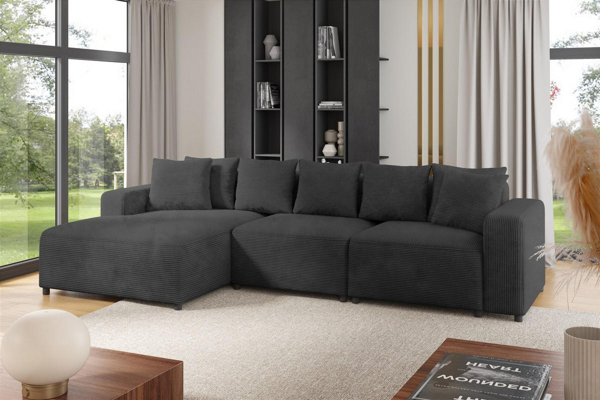 ECKSOFA Megan In Poso - Dunkelgrau, Holzwerkstoff/Textil (331/165cm) - Fun Möbel