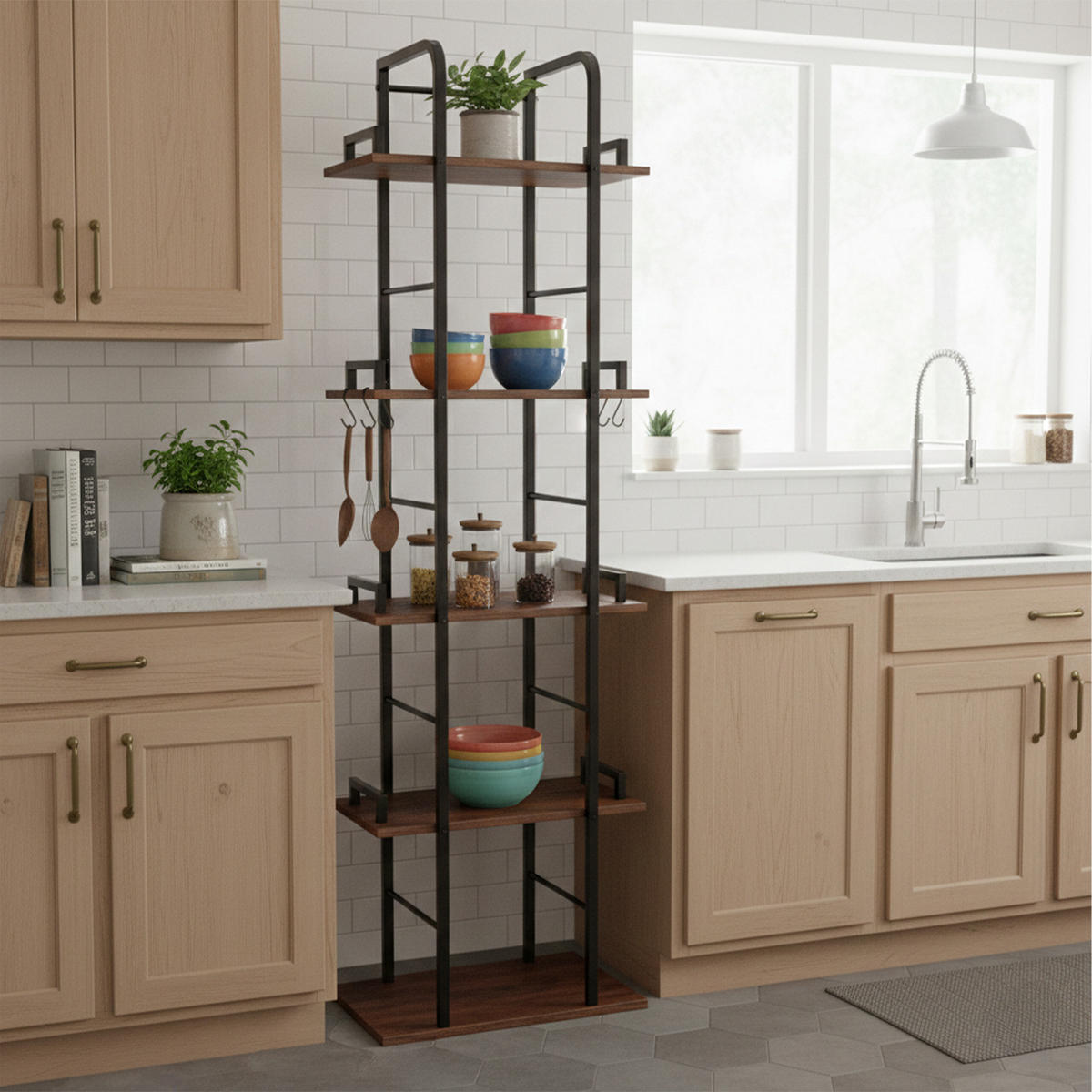 STOJANOVÝ reg. - viacfarebná, kov/kompozitné drevo (38/143/24cm) - Relaxdays