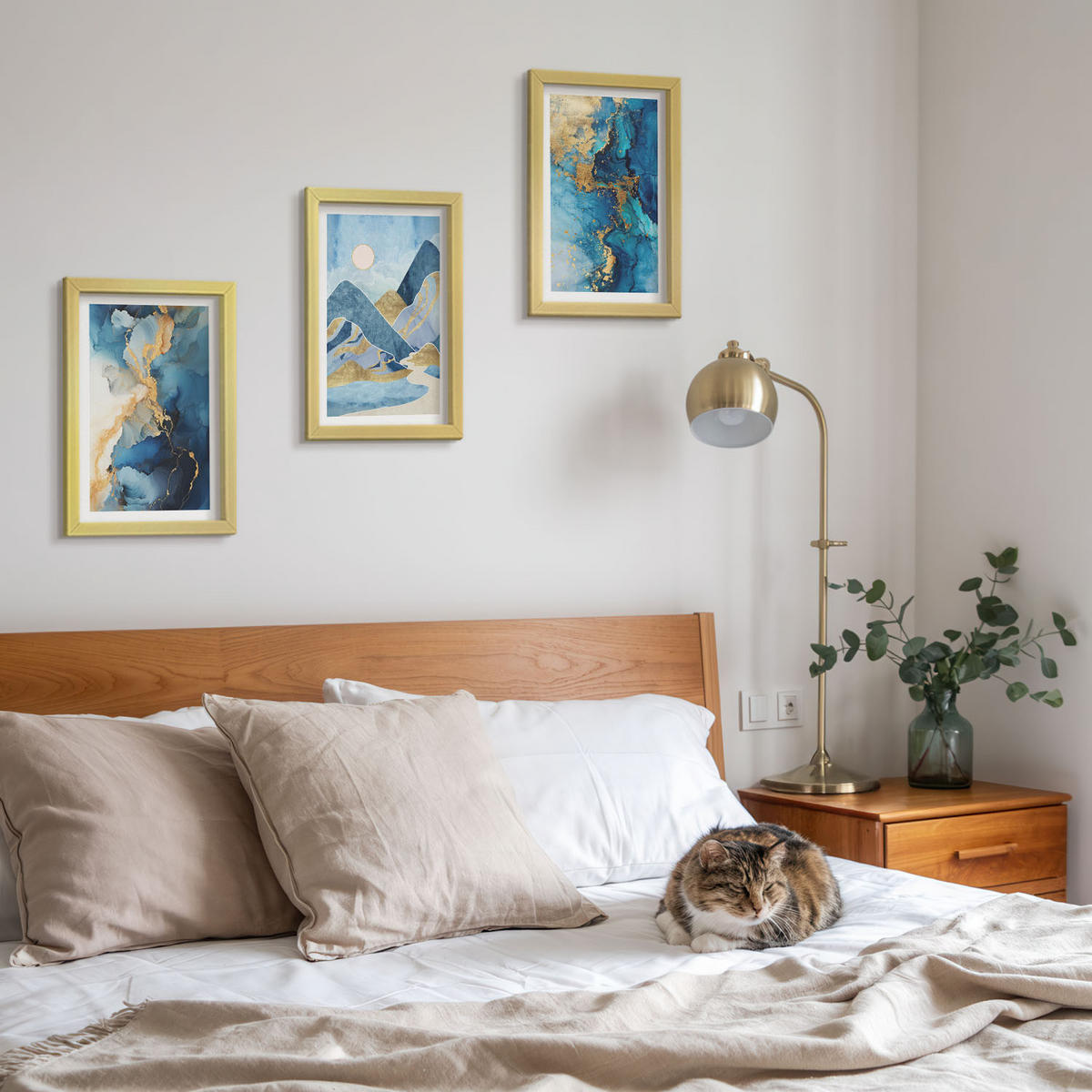 WANDBILDER 3er Set - 20x30 cm Goldrahmen - Abstrakte Muster der Blue Mountains - Goldfarben, Kunststoff (20/30cm) - ArtPrintCave