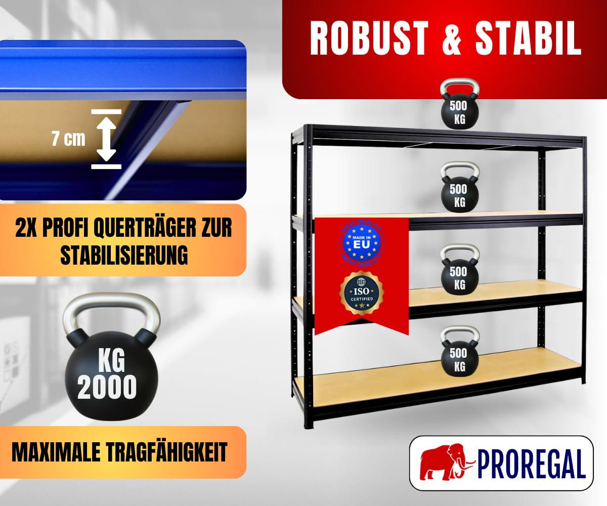 SCHWERLASTREGAL Dino 180x180x60 cm Fachlast 500 kg Schwarz - Schwarz, Metall (180/180/60cm) - PROREGAL