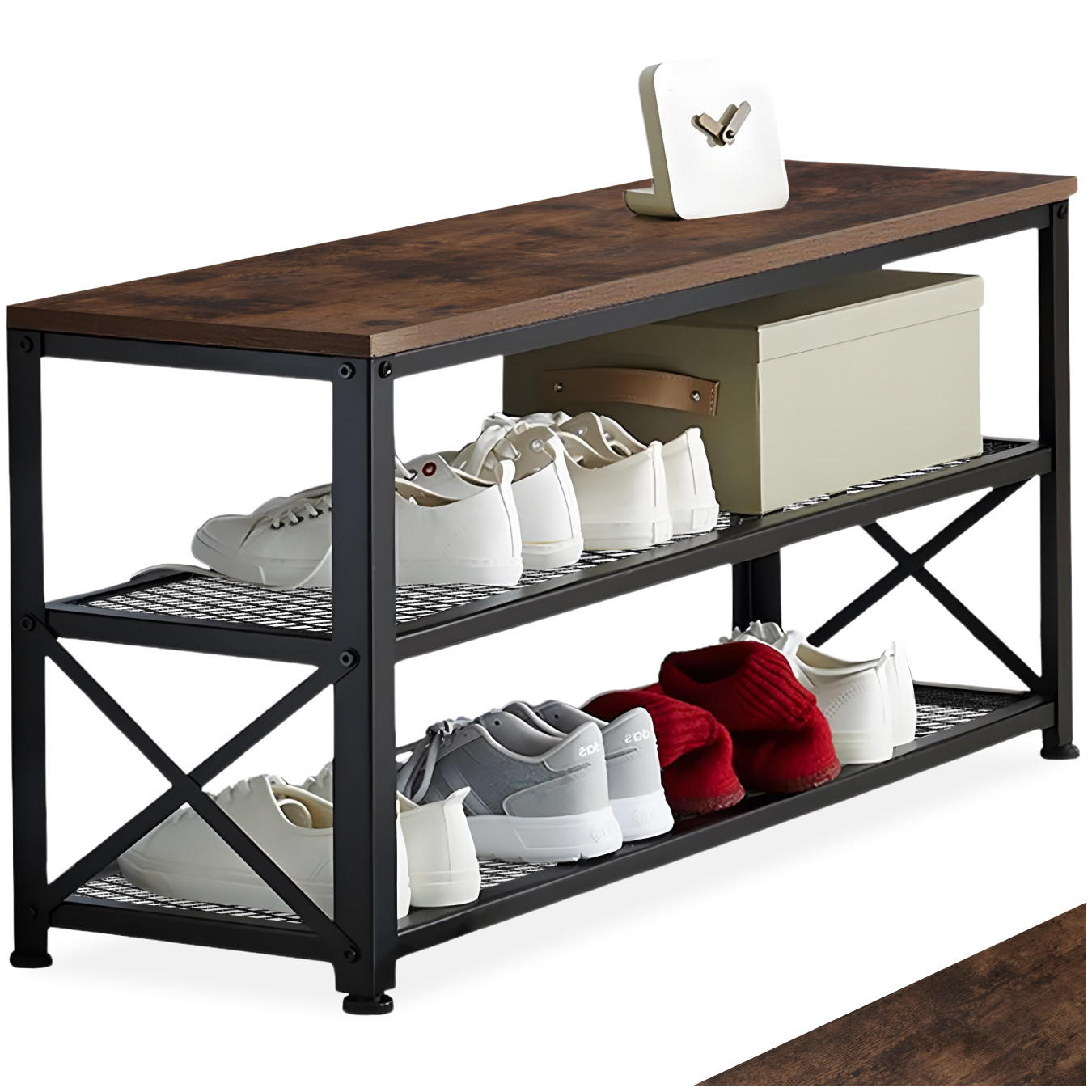 SCHUHREGAL Blackpool,101 x 30,5 x 45,5 cm,Industrial Holz dunkel, rustikal - Rostfarben, Holz (30.5/45.5/101cm) - tectake