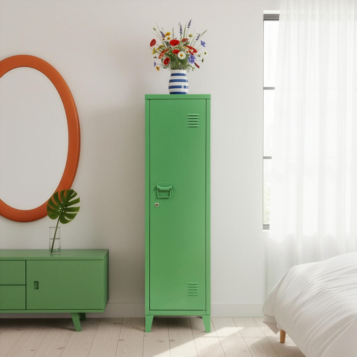 EINZELSPIND Kurikka - Dunkelgrün, Metall (38/137/38cm) - [en.casa]