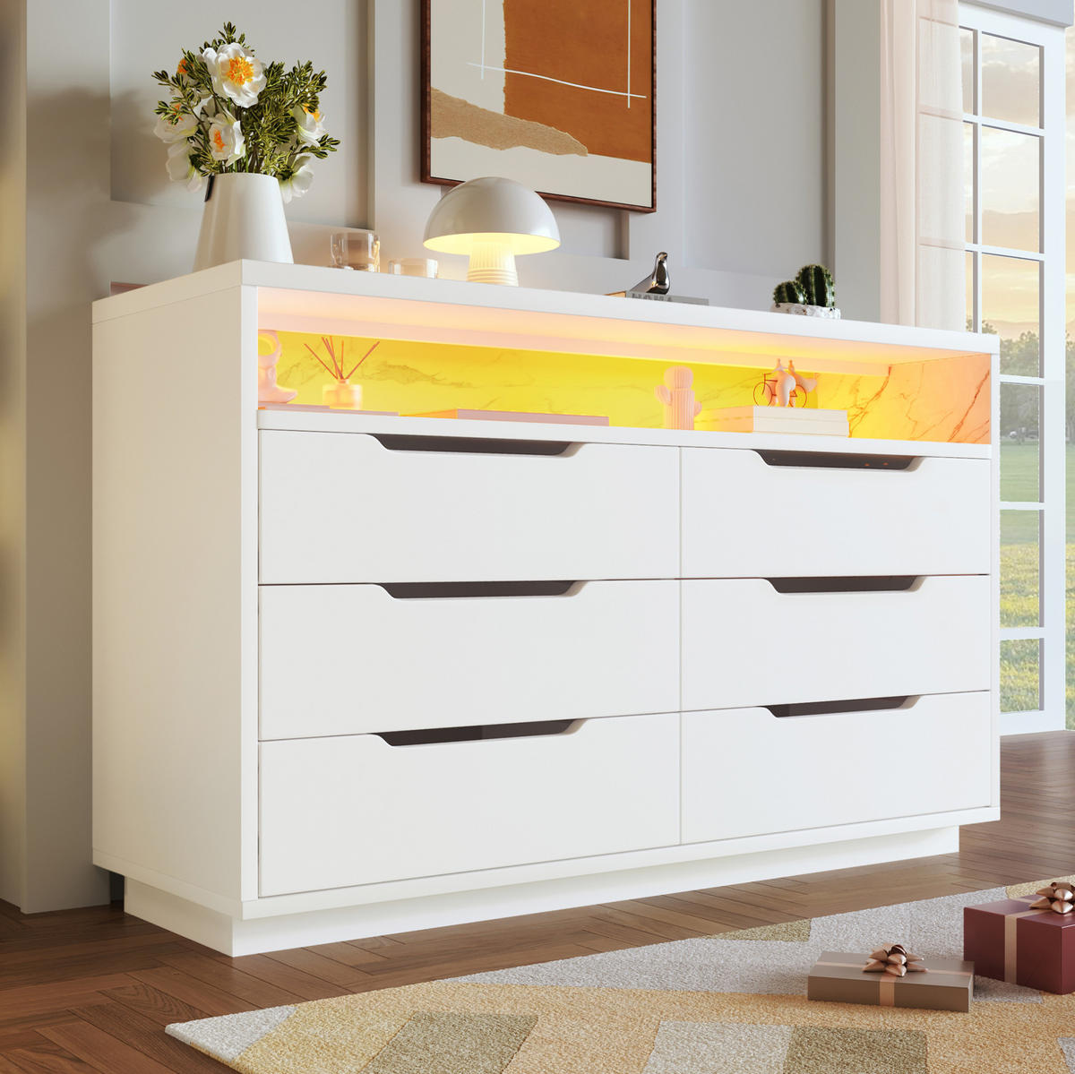 SIDEBOARD 120/40/85 cm Weiß aus Spanplatte mit LED - Weiß, Holzwerkstoff (120/85/40cm) - OKWISH