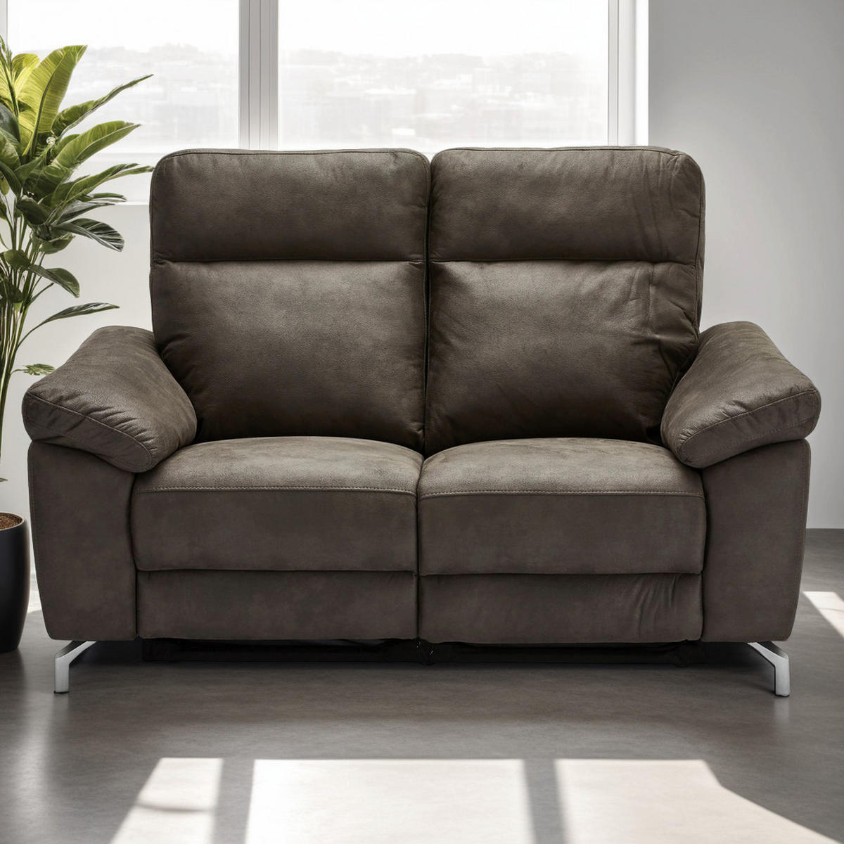ZWEISITZER-SOFA Mikrofaser Braun (Taupe) - Braun, Leder/Metall (162/101/96cm) - Furnhouse